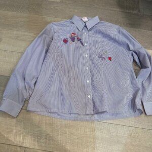 RED HAT SOCIETY RUBY SPORT TIA DESIGNS LONG SLEEVE PURPLE STRIPE SHIRT LARGE